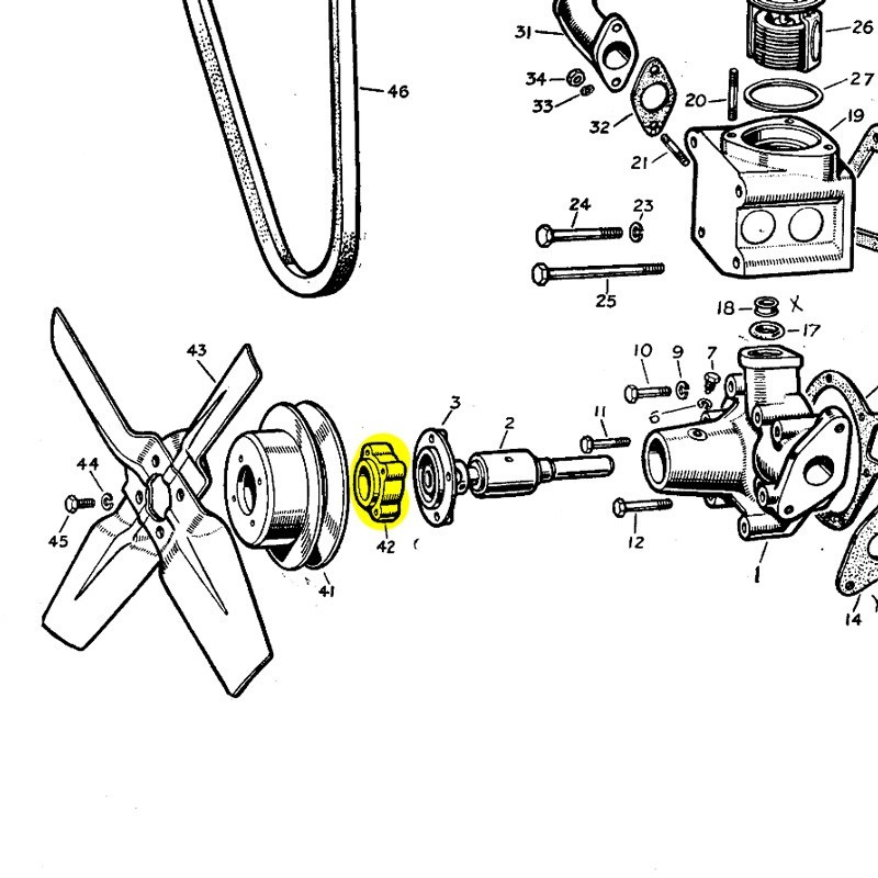 Distance piece for fan pulley - used