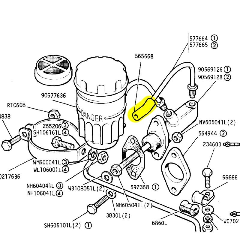 Hose brake pipe to reservoir