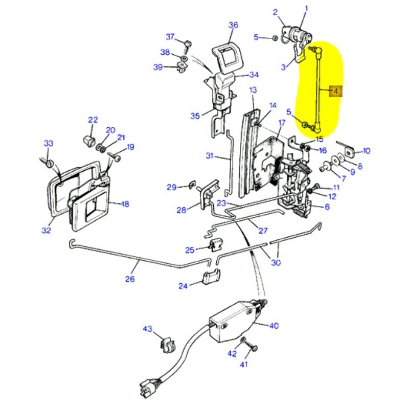 Control rod for door handle to lock
