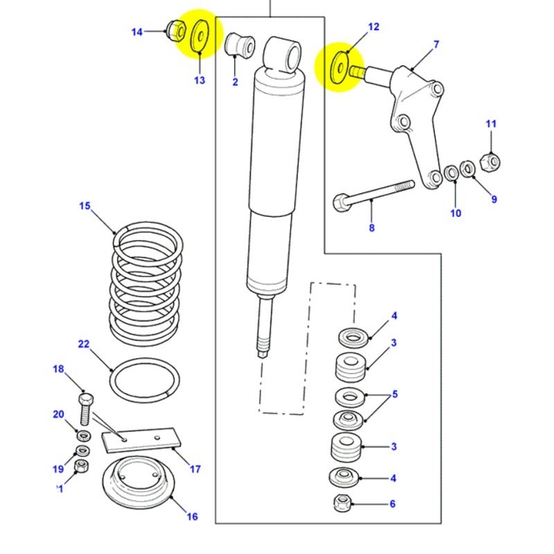 Kit 4 rondelles inox fixation supérieure amortisseur arrière