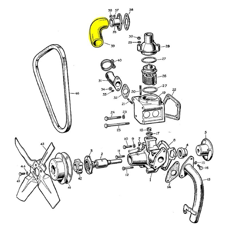 Tuyau d'eau collecteur - thermostat 1954-58
