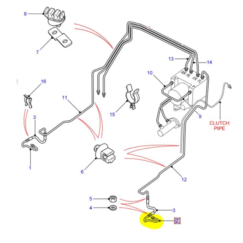 Front brake pipe jump hose to caliper LH - Def 2007 on