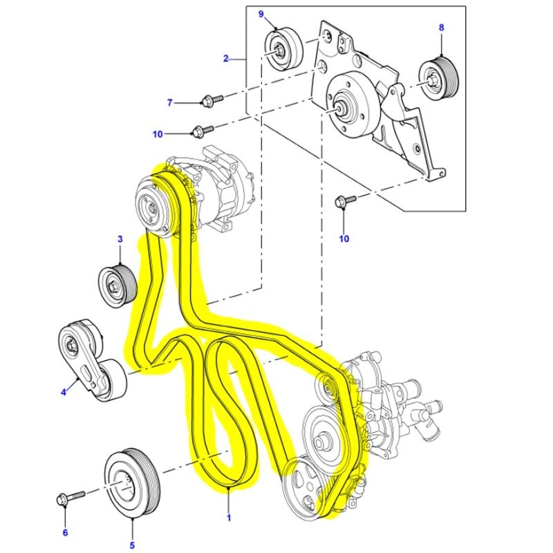Fanbelt with aircon - 2.4 TD4 Puma
