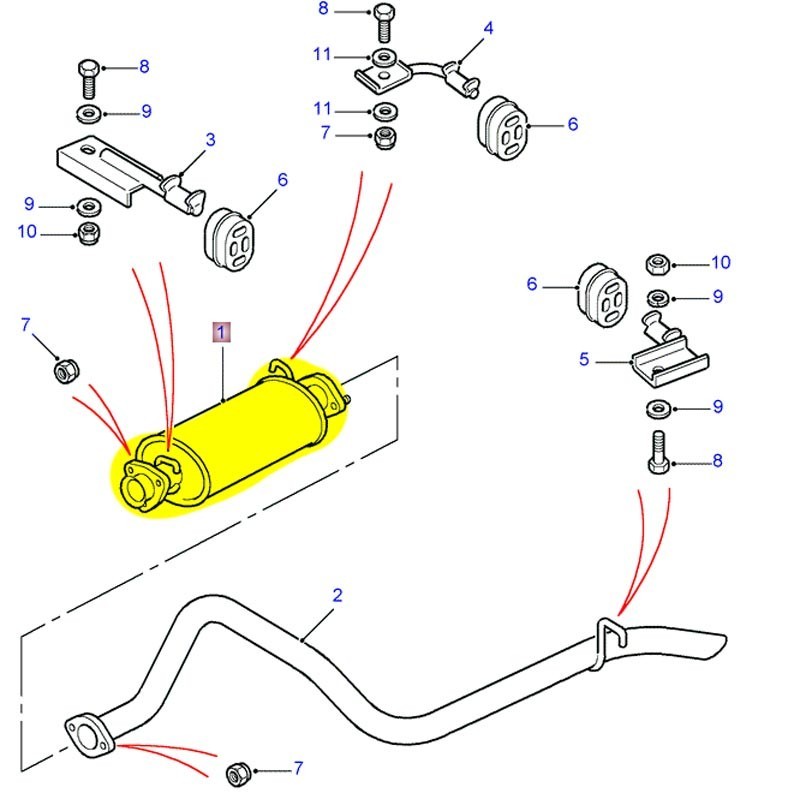 Central silencer Def90 300TDi - 1996on