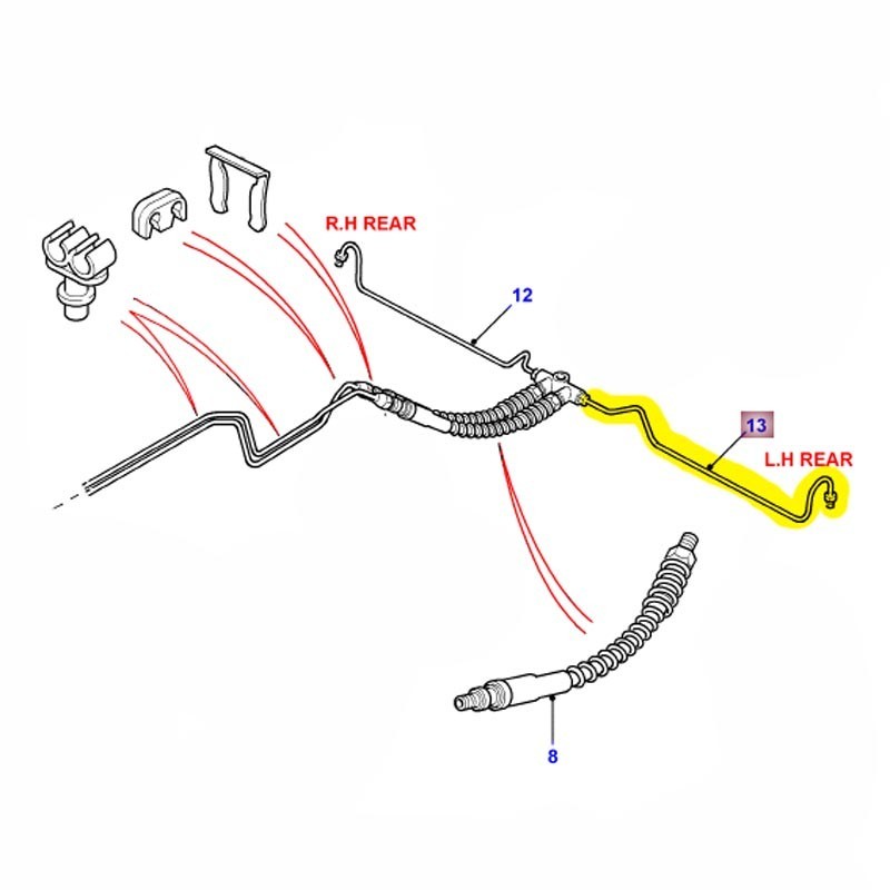 Rear brake pipe - LH - 1999on