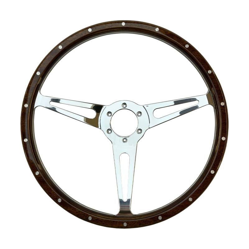 Wood rim 15" steering wheel & silver 48 spline boss