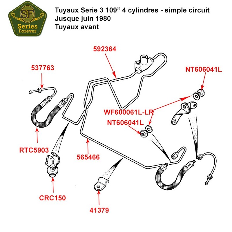 Brake pipes Serie 3 109" 4 cyl. - single line system
